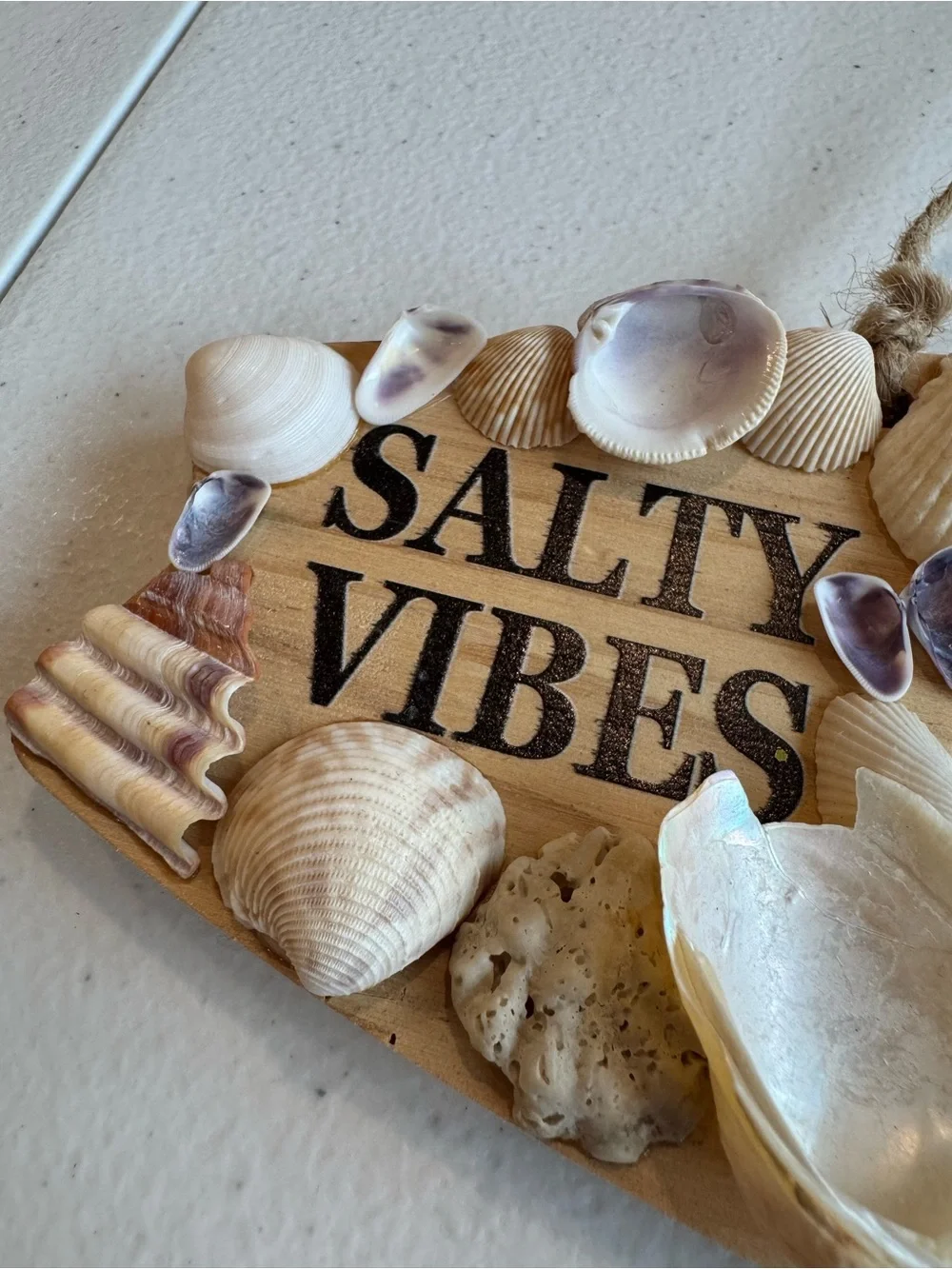 Salty Vibes Ft Walton Beach, FL Seashell Wall Sign - Blue & Tan